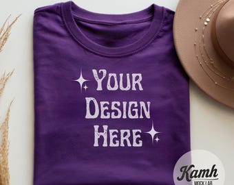 Gildan 5000 Purple T-shirt Mockup, Folded Gildan 5000 Mockup, Flat lay Gildan T-shirt, Aesthetic Mockup for Print on Demand