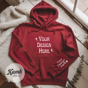 Gildan 18500 Hoodie Mockup, Antique Cherry Red, Flat Lay Mockup for POD, Hoodie Sleeve Mockup, Casual Simple Mock, Gildan 18500 Mockup G185