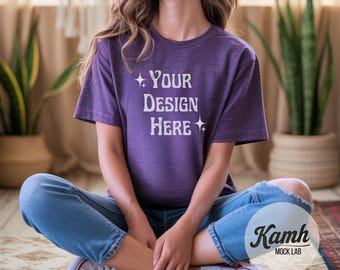 Gildan Mockup 64000 - Heather Purple- T-shirt Mockup, Gildan Softstyle, Aesthetic Mockup, Canva Printify Mockup, Digital Download