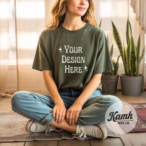 Gildan Mockup 64000 - Military Green - T-shirt Mockup, Gildan Softstyle, Aesthetic Mockup, Canva Printify Mockup, Digital Download