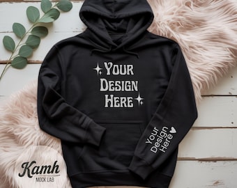 Gildan 18500 Hoodie Mockup, Black, Flat Lay Mockup for Print on Demand, Hoodie Sleeve Mockup, Casual Simple Mock, Gildan 18500 Mockup G185