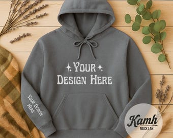 Gildan 18500 Mockup, Graphite Heather Hoodie Mockup, Platliggend Gildan Mockup, voor Print on Demand, Herfstsweater Mockup, Digitale Download