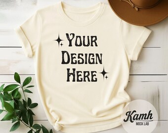 Gildan 64000 Natural T-shirt Mockup, Flat Lay Gildan 64000 Mockup, Boho Tshirt Mockup, Aesthetic Mockup, Digital Download