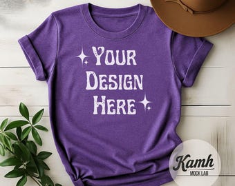 Gildan 64000 Heather Purple T-shirt Mockup, Flat Lay Gildan 64000 Mockup, Aesthetic Mockup, Canva Printify Mockup, Digital Download