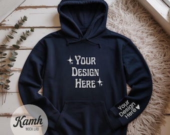 Gildan 18500 Hoodie Mockup, Navy Hoodie Mockup, Flat Lay Mockup for POD, Hoodie Sleeve Mockup, Casual Simple Mock, Gildan 18500 Mockup G185