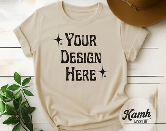 Gildan 64000 Sand Cardinal T-shirt Mockup, Flat Lay Gildan 64000 Mockup, Boho Tshirt Mockup, Aesthetic Mockup, Digital Download