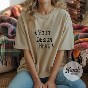 Gildan Mockup 64000 - Sand - T-shirt Mockup, Gildan Softstyle, Aesthetic Mockup, Canva Printify Mockup, Digital Download