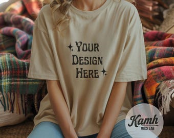 Gildan Mockup 64000 - Sand - T-shirt Mockup, Gildan Softstyle, Aesthetic Mockup, Canva Printify Mockup, Digital Download