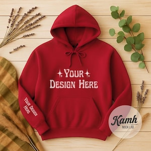 Gildan 18500 Mockup, Cherry Red Hoodie Mockup, Flat Lay Gildan Mockup, for Print on Demand, Fall Sweatshirt Mockup, Digital Download