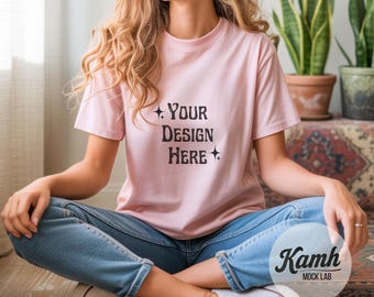 Gildan Mockup 64000 - Light Pink- T-shirt Mockup, Gildan Softstyle, Aesthetic Mockup, Canva Printify Mockup, Digital Download