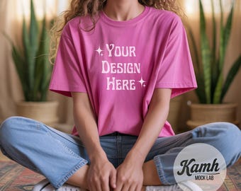 Gildan Mockup 64000 - Heather Berry- T-shirt Mockup, Gildan Softstyle, Aesthetic Mockup, Canva Printify Mockup, Digital Download