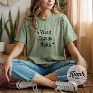 Gildan Mockup 64000 - Sage - T-shirt Mockup, Gildan Softstyle, Aesthetic Mockup, Canva Printify Mockup, Digital Download