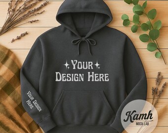 Gildan 18500 Mockup, Dark Heather Hoodie Mockup, Flat Lay Gildan Mockup, for Print on Demand, Fall Sweatshirt Mockup, Digital Download