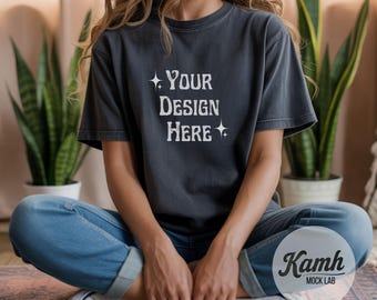 Gildan Mockup 64000 - Heather Navy - T-shirt Mockup, Gildan Softstyle, Aesthetic Mockup, Canva Printify Mockup, Digital Download
