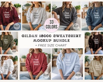 Gildan 18000 Sweatshirt Mockup Bundle — 33 Color Lifestyle Mockups for POD Sellers