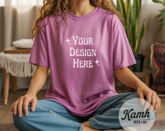 Gildan Mockup 64000 - Heather Radiant Orchid- T-shirt Mockup, Gildan Softstyle, Aesthetic Mockup, Canva Printify Mockup, Digital Download