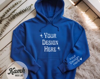 Gildan 18500 Hoodie Mockup, Royal, Flat Lay Mockup for Print on Demand, Hoodie Sleeve Mockup, Casual Simple Mock, Gildan 18500 Mockup G185