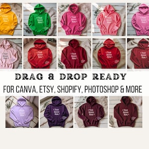 Gildan 18500 Mockup Bundle | Flatlay 18500 Hoodie Mockups + Size Chart | Sweatshirt Mockup Bundle for POD Sellers, Gildan Hoodie Mockup image 9