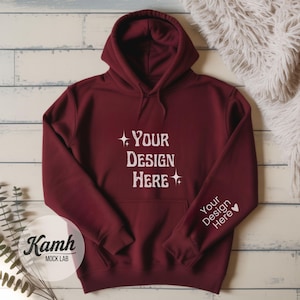 Gildan 18500 Hoodie Mockup, Garnet, Flat Lay Mockup for Print on Demand, Hoodie Sleeve Mockup, Casual Simple Mock, Gildan 18500 Mockup G185