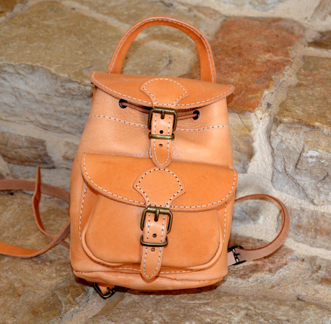 Handmade Natural Leather Mini Backpack Etsy