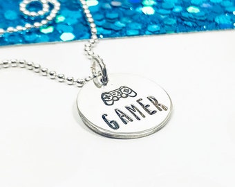 Game Controller Necklace - Girl Gamer Jewelry - Gamer Necklace - Gamer Gift - Video Game Jewelry - Hand Stamped Necklace - Silver Necklace