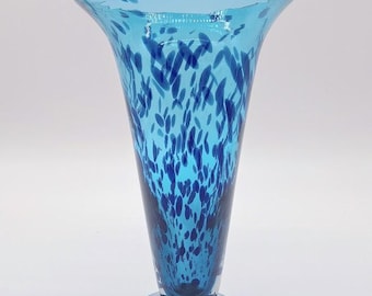 Handblown Blue Glass Vase, Tall Decorative Centerpiece