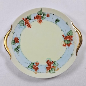 Antique P.T. Bavaria Tirschenreuth hand painted porcelain plate with gilt handles, 1920s