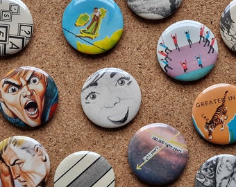 Badges made from vintage Look & Learn magazine