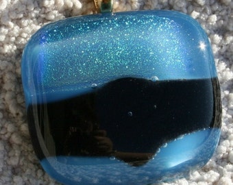 Fused Dichroic Glass Pendant - Shades of Blue 0042