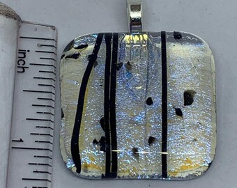 Dichroic Fused Glass Pendant-Pretty Mix Transparent Blue and Purple with Black #221
