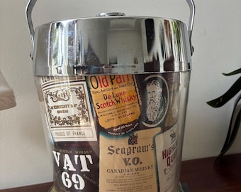 Vintage MCM Bar Label Ice Bucket with Lid