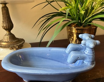 Vintage “Granny’s Bathtub” 1980s Blue Ceramic Bathtub Novelty Soap Dish