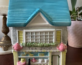 Vintage Collectible Sherwood Decoration "Tea Shop" Ceramic Tea Jar or Cookie Jar House 10" Tall