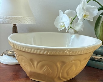 Large Vintage Yellow Mixing Bowl - English Stoneware Grip Stand Green’s of England Farmhouse Cottagecore Decor