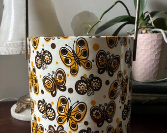 Seau à glace papillon vintage rétro marron et jaune des années 1970