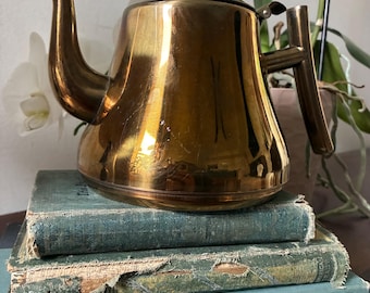 Vintage Stainless Steel Brass or Gold Colored Teapot