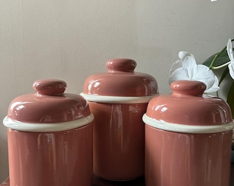 Vintage Treasure Craft 1980s Salmon Pink Canister Set of 3