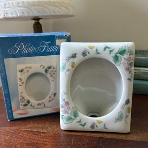Vintage 1990s Porcelain Floral Picture Frame in Original Box