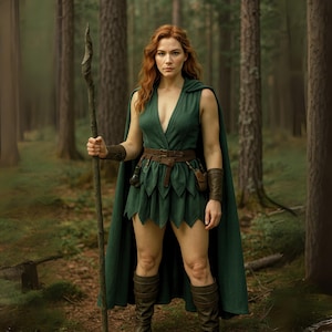 Green Elven Skirt with Hooded Cape | Medieval Fantasy Dress | Elf Fairy Costume | Forest Warden Cosplay | Folklore Druid Witch LARP Outfit