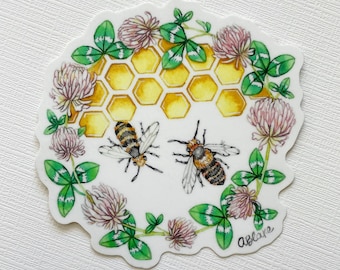 Original Art Honey Bee Wildflower Vinyl Sticker