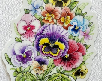 Original Art Pansy Spring Flower Vinyl Sticker