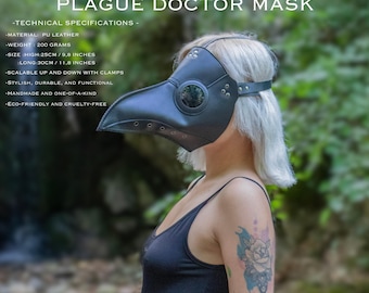Plague Doctor Mask ,Handmade PU Leather Steampunk Beak Mask for Cosplay, Ren Faire, Halloween & LARP