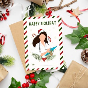 Tarjeta de Navidad personalizada de doctora, tarjeta de Navidad con espíritu navideño, tarjeta navideña de doctora, feliz Navidad, descarga digital, hospital médico