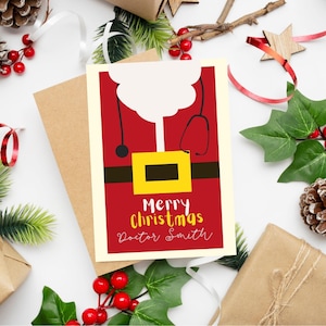 Cartão de Natal personalizado com fantasia de Papai Noel, Cartão de Natal com espírito natalino, Cartão de Natal para médicos, Estetoscópio, Download digital, Hospital médico