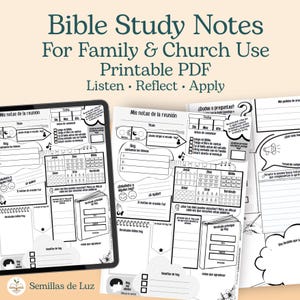 Puede incluir: Tableta digital y páginas impresas con notas de estudio bíblico. Las notas están diseñadas para uso familiar y eclesiástico, con secciones de reflexión y aplicación. Las páginas incluyen indicaciones y espacios para escribir.
