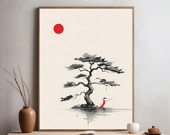 Impression d&#39;art arbre japonais minimaliste : style Japandi (téléchargement numérique)