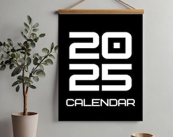 Calendrier mural 2025 : agenda minimaliste en noir et blanc (téléchargement numérique)