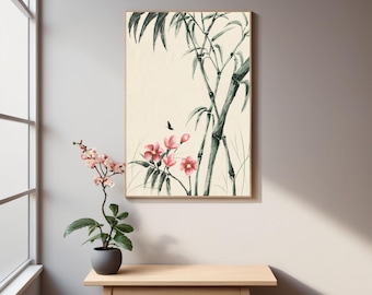 Japanese Bamboo Blossom Art Print: Zen Watercolor Wall Decor (Digital Download)