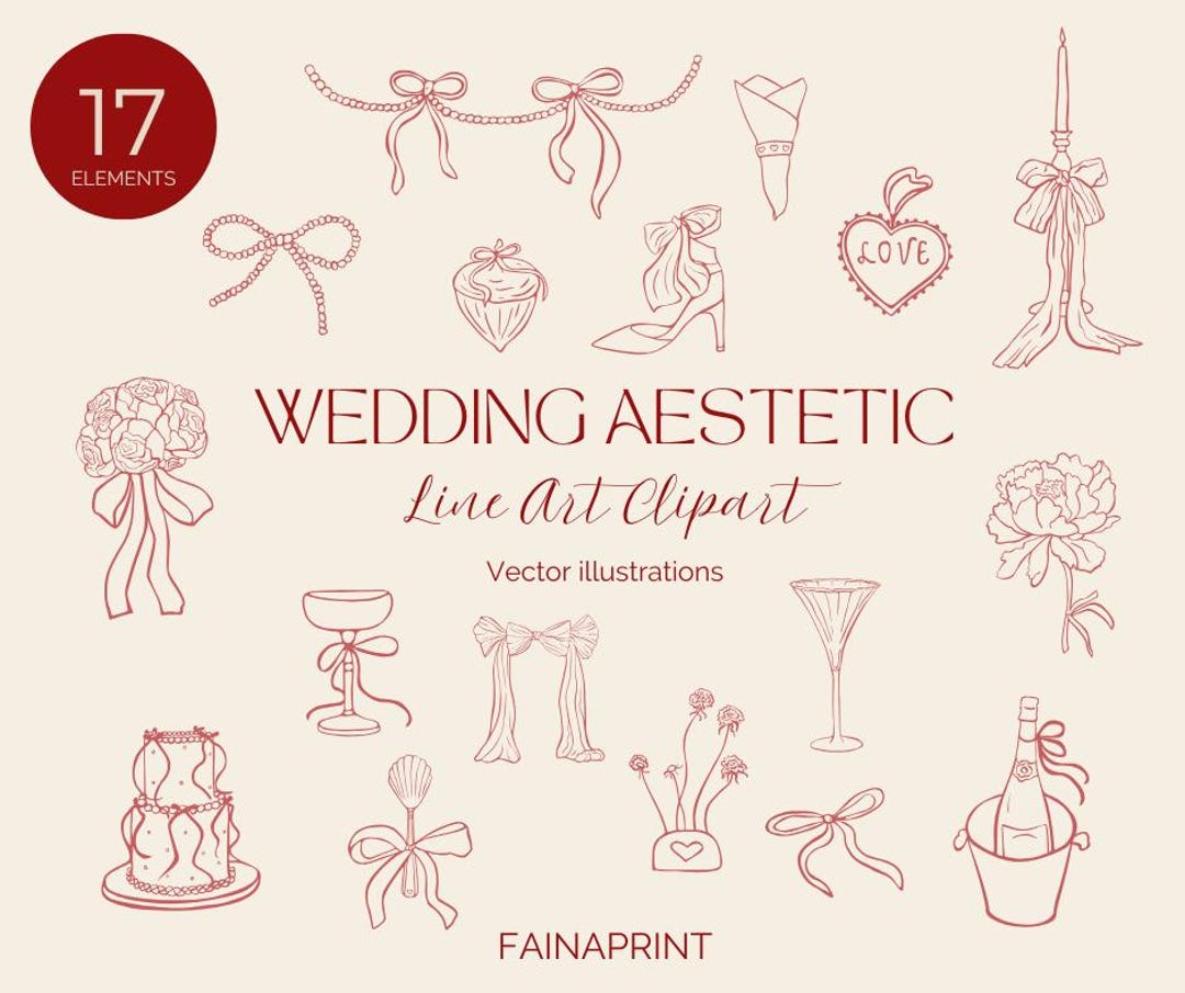 Wedding Line Art Clipart Set, Bridal Outline Elements (digital Download ...