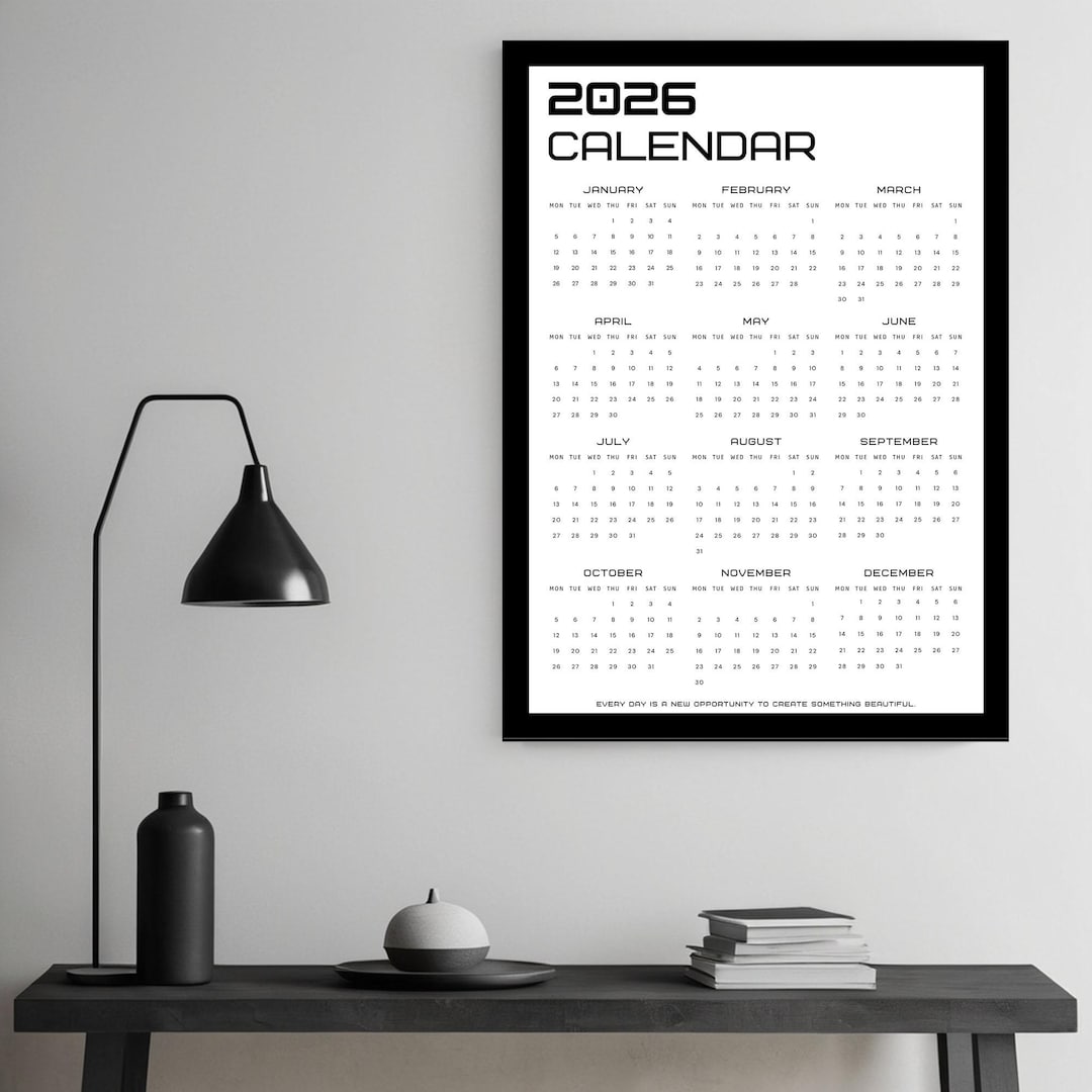 Minimalist 2026 Wall Calendar Poster: Black & White Printable Planner ...